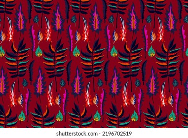 Autumn seamless natural pattern of exotic leaves. Vector floral background. Falling leaf seamless background with Oak. Maple, chestnut, linden, aspen walnut and rowan foliage in cartoon style.