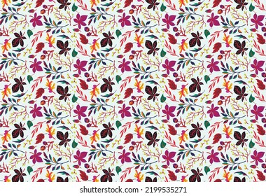 Autumn seamless natural pattern of exotic leaves. Vector floral background. Falling leaf seamless background with Oak. Maple, chestnut, linden, aspen walnut and rowan foliage in cartoon style.