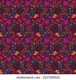 Autumn seamless natural pattern of exotic leaves. Vector floral background. Falling leaf seamless background with Oak. Maple, chestnut, linden, aspen walnut and rowan foliage in cartoon style.