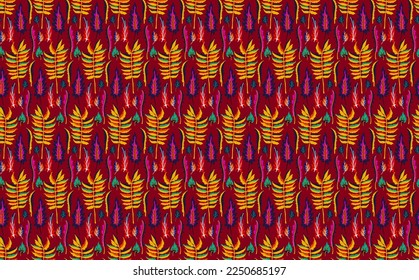Autumn seamless natural pattern of exotic leaves. Vector floral background. Falling leaf seamless background with Oak. Maple, chestnut, linden, aspen walnut and rowan foliage in cartoon style.