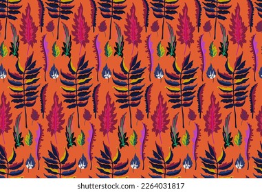 Patrón natural de hojas exóticas de otoño. Fondo vectorial floral. Caer en el fondo sin fisuras con roble. Maple, castaño, linden, nogal de álamos y follaje de rowan al estilo de las caricaturas.