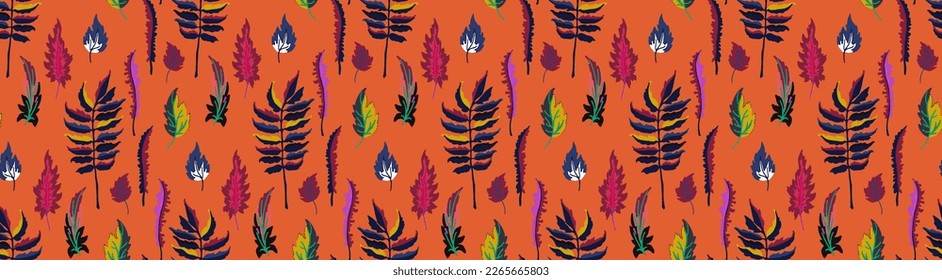 Patrón natural de hojas exóticas de otoño. Fondo vectorial floral. Caer en el fondo sin fisuras con roble. Maple, castaño, linden, nogal de álamos y follaje de rowan al estilo de las caricaturas.