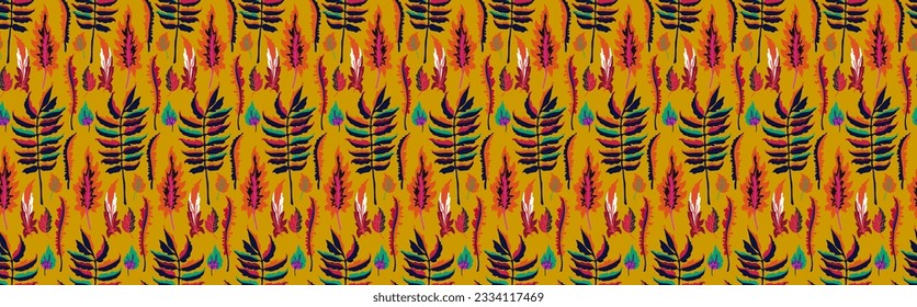 Patrón natural de hojas exóticas de otoño. Fondo vectorial floral. Caer en el fondo sin fisuras con roble. Maple, castaño, linden, nogal de álamos y follaje de rowan al estilo de las caricaturas.