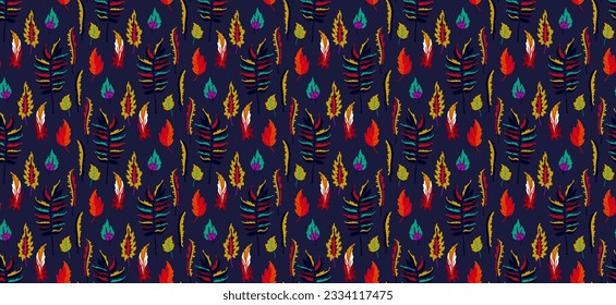 Patrón natural de hojas exóticas de otoño. Fondo vectorial floral. Caer en el fondo sin fisuras con roble. Maple, castaño, linden, nogal de álamos y follaje de rowan al estilo de las caricaturas.
