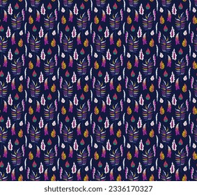 Autumn seamless natural pattern of exotic leaves. Vector floral background. Falling leaf seamless background with Oak. Maple, chestnut, linden, aspen walnut and rowan foliage in cartoon style.