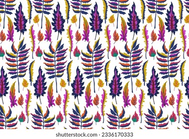 Autumn seamless natural pattern of exotic leaves. Vector floral background. Falling leaf seamless background with Oak. Maple, chestnut, linden, aspen walnut and rowan foliage in cartoon style.