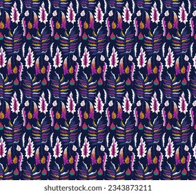 Autumn seamless natural pattern of exotic leaves. Vector floral background. Falling leaf seamless background with Oak. Maple, chestnut, linden, aspen walnut and rowan foliage in cartoon style.
