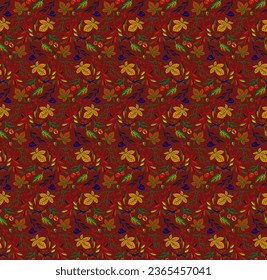 Patrón natural de hojas exóticas de otoño. Fondo vectorial floral. Caer en el fondo sin fisuras con roble. Maple, castaño, linden, nogal de álamos y follaje de rowan al estilo de las caricaturas.