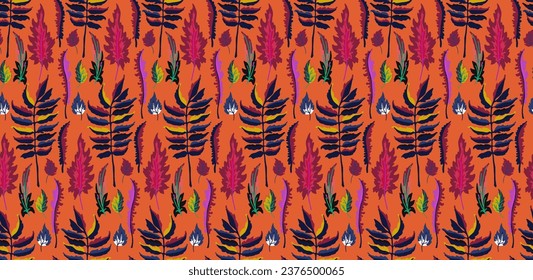 Patrón natural de hojas exóticas de otoño. Fondo vectorial floral. Caer en el fondo sin fisuras con roble. Maple, castaño, linden, nogal de álamos y follaje de rowan al estilo de las caricaturas.