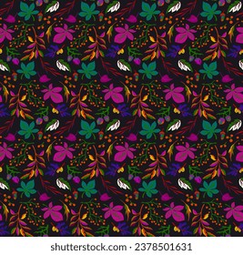 Autumn seamless natural pattern of exotic leaves. Vector floral background. Falling leaf seamless background with Oak. Maple, chestnut, linden, aspen walnut and rowan foliage in cartoon style.