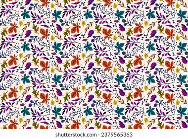 Autumn seamless natural pattern of exotic leaves. Vector floral background. Falling leaf seamless background with Oak. Maple, chestnut, linden, aspen walnut and rowan foliage in cartoon style.
