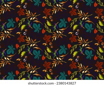Patrón natural de hojas exóticas de otoño. Fondo vectorial floral. Caer en el fondo sin fisuras con roble. Maple, castaño, linden, nogal de álamos y follaje de rowan al estilo de las caricaturas.