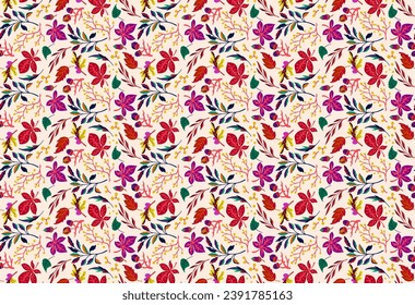 Autumn seamless natural pattern of exotic leaves. Vector floral background. Falling leaf seamless background with Oak. Maple, chestnut, linden, aspen walnut and rowan foliage in cartoon style.
