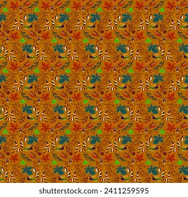 Patrón natural de hojas exóticas de otoño. Fondo vectorial floral. Caer en el fondo sin fisuras con roble. Maple, castaño, linden, nogal de álamos y follaje de rowan al estilo de las caricaturas.