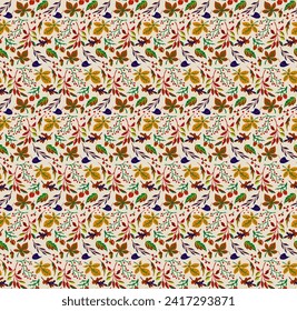 Patrón natural de hojas exóticas de otoño. Fondo vectorial floral. Caer en el fondo sin fisuras con roble. Maple, castaño, linden, nogal de álamos y follaje de rowan al estilo de las caricaturas.