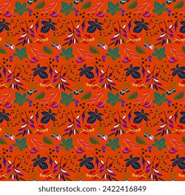 Patrón natural de hojas exóticas de otoño. Fondo vectorial floral. Caer en el fondo sin fisuras con roble. Maple, castaño, linden, nogal de álamos y follaje de rowan al estilo de las caricaturas.