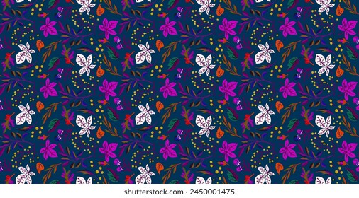Autumn seamless natural pattern of exotic leaves. Vector floral background. Falling leaf seamless background with Oak. Maple, chestnut, linden, aspen walnut and rowan foliage in cartoon style.
