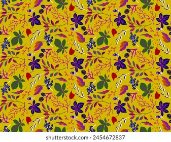 Patrón natural sin fisuras del otoño de las hojas exóticas. Fondo floral de Vector. Fondo sin fisuras de la hoja que cae con roble. Arce, castaño, tilo, álamo, nuez y follaje de serba en estilo de dibujos animados.