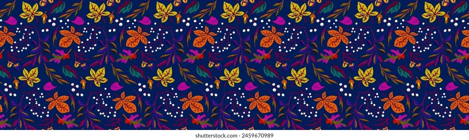 Patrón natural sin fisuras del otoño de las hojas exóticas. Fondo floral de Vector. Fondo sin fisuras de la hoja que cae con roble. Arce, castaño, tilo, álamo, nuez y follaje de serba en estilo de dibujos animados.
