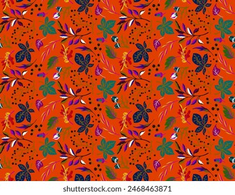 Patrón natural sin fisuras del otoño de las hojas exóticas. Fondo floral de Vector. Fondo sin fisuras de la hoja que cae con roble. Arce, castaño, tilo, álamo, nuez y follaje de serba en estilo de dibujos animados.