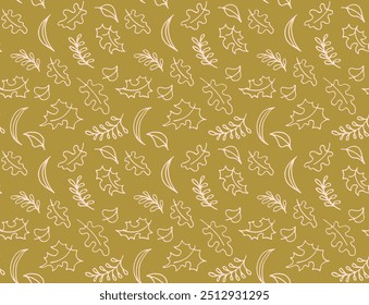 Autumn seamless natural pattern of exotic leaves. Vector floral background. Falling leaf seamless background with Oak. Maple, chestnut, linden, aspen walnut and rowan foliage in cartoon style.