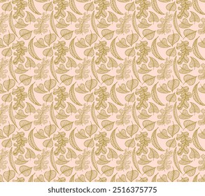 Autumn seamless natural pattern of exotic leaves. Vector floral background. Falling leaf seamless background with Oak. Maple, chestnut, linden, aspen walnut and rowan foliage in cartoon style.