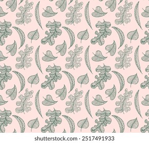 Padrão natural sem emenda de outono de folhas exóticas. Fundo floral do vetor. Fundo sem costura folha queda com carvalho. Bordo, castanheiro, tília, noz de álamo e folhagem de rowan em estilo cartoon.