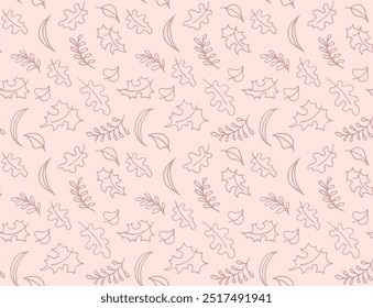 Autumn seamless natural pattern of exotic leaves. Vector floral background. Falling leaf seamless background with Oak. Maple, chestnut, linden, aspen walnut and rowan foliage in cartoon style.