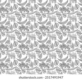 Autumn seamless natural pattern of exotic leaves. Vector floral background. Falling leaf seamless background with Oak. Maple, chestnut, linden, aspen walnut and rowan foliage in cartoon style.