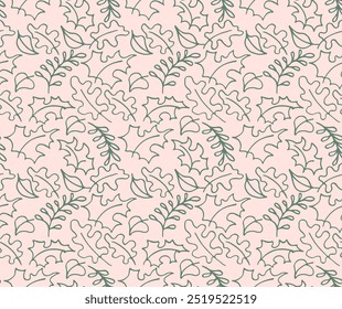 Autumn seamless natural pattern of exotic leaves. Vector floral background. Falling leaf seamless background with Oak. Maple, chestnut, linden, aspen walnut and rowan foliage in cartoon style.