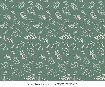 Autumn seamless natural pattern of exotic leaves. Vector floral background. Falling leaf seamless background with Oak. Maple, chestnut, linden, aspen walnut and rowan foliage in cartoon style.
