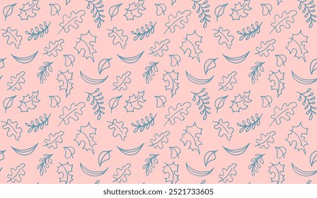 Autumn seamless natural pattern of exotic leaves. Vector floral background. Falling leaf seamless background with Oak. Maple, chestnut, linden, aspen walnut and rowan foliage in cartoon style.