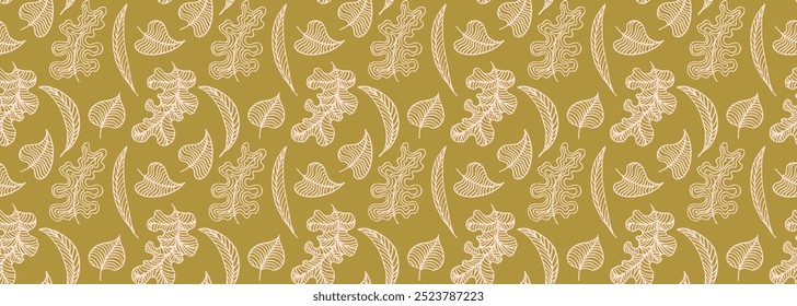 Patrón natural sin fisuras de otoño de hojas exóticas. Fondo floral de Vector. Fondo sin fisuras de la hoja que cae con el roble. Arce, castaño, tilo, álamo, nogal y follaje de serrano en estilo de dibujos animados.