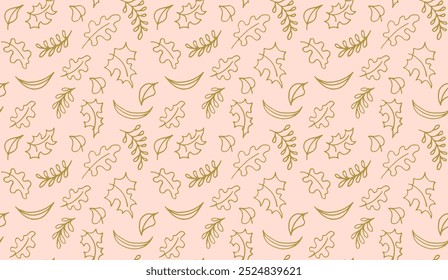 Autumn seamless natural pattern of exotic leaves. Vector floral background. Falling leaf seamless background with Oak. Maple, chestnut, linden, aspen walnut and rowan foliage in cartoon style.