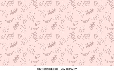 Padrão natural sem emenda de outono de folhas exóticas. Fundo floral do vetor. Fundo sem costura folha queda com carvalho. Bordo, castanheiro, tília, noz de álamo e folhagem de rowan em estilo cartoon.