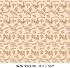 Autumn seamless natural pattern of exotic leaves. Vector floral background. Falling leaf seamless background with Oak. Maple, chestnut, linden, aspen walnut and rowan foliage in cartoon style.