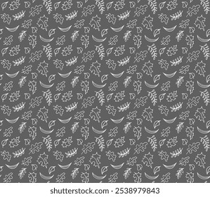 Autumn seamless natural pattern of exotic leaves. Vector floral background. Falling leaf seamless background with Oak. Maple, chestnut, linden, aspen walnut and rowan foliage in cartoon style.