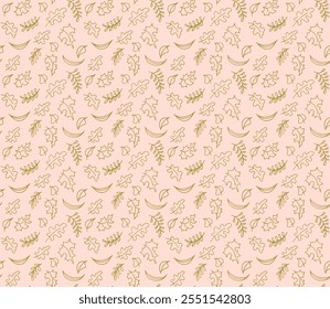 Autumn seamless natural pattern of exotic leaves. Vector floral background. Falling leaf seamless background with Oak. Maple, chestnut, linden, aspen walnut and rowan foliage in cartoon style.