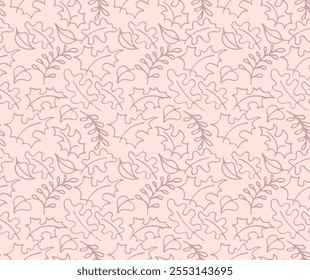 Autumn seamless natural pattern of exotic leaves. Vector floral background. Falling leaf seamless background with Oak. Maple, chestnut, linden, aspen walnut and rowan foliage in cartoon style.