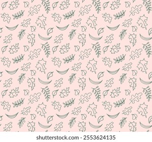 Autumn seamless natural pattern of exotic leaves. Vector floral background. Falling leaf seamless background with Oak. Maple, chestnut, linden, aspen walnut and rowan foliage in cartoon style.