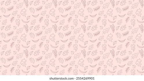 Autumn seamless natural pattern of exotic leaves. Vector floral background. Falling leaf seamless background with Oak. Maple, chestnut, linden, aspen walnut and rowan foliage in cartoon style.