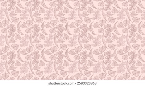 Autumn seamless natural pattern of exotic leaves. Vector floral background. Falling leaf seamless background with Oak. Maple, chestnut, linden, aspen walnut and rowan foliage in cartoon style.