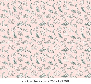Autumn seamless natural pattern of exotic leaves. Vector floral background. Falling leaf seamless background with Oak. Maple, chestnut, linden, aspen walnut and rowan foliage in cartoon style.