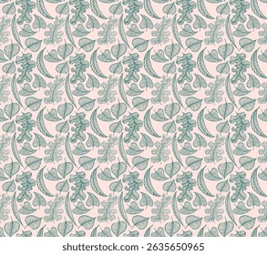 Autumn seamless natural pattern of exotic leaves. Vector floral background. Falling leaf seamless background with Oak. Maple, chestnut, linden, aspen walnut and rowan foliage in cartoon style.