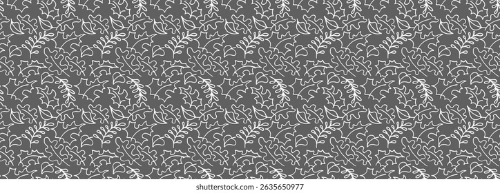 Autumn seamless natural pattern of exotic leaves. Vector floral background. Falling leaf seamless background with Oak. Maple, chestnut, linden, aspen walnut and rowan foliage in cartoon style.