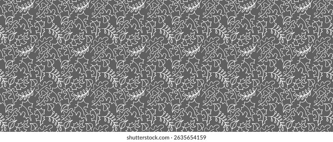 Autumn seamless natural pattern of exotic leaves. Vector floral background. Falling leaf seamless background with Oak. Maple, chestnut, linden, aspen walnut and rowan foliage in cartoon style.