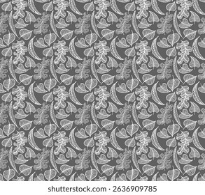 Autumn seamless natural pattern of exotic leaves. Vector floral background. Falling leaf seamless background with Oak. Maple, chestnut, linden, aspen walnut and rowan foliage in cartoon style.
