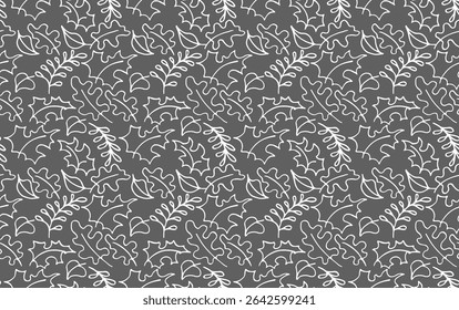 Autumn seamless natural pattern of exotic leaves. Vector floral background. Falling leaf seamless background with Oak. Maple, chestnut, linden, aspen walnut and rowan foliage in cartoon style.