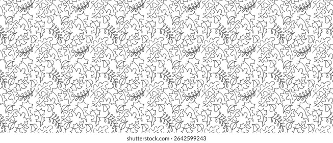 Autumn seamless natural pattern of exotic leaves. Vector floral background. Falling leaf seamless background with Oak. Maple, chestnut, linden, aspen walnut and rowan foliage in cartoon style.
