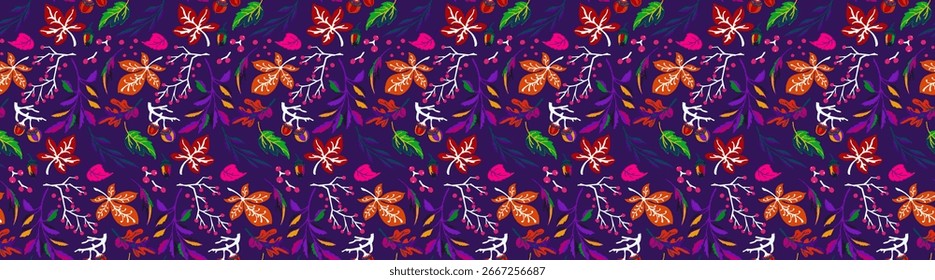 Patrón natural sin fisuras de otoño de hojas exóticas. Fondo floral de Vector. Fondo sin fisuras de la hoja que cae con el roble. Arce, castaño, tilo, álamo, nogal y follaje de serrano en estilo de dibujos animados.